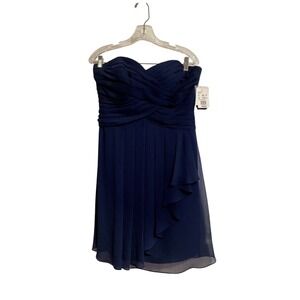 David's Bridal Strapless Short Crinkle Chiffon Dress Front Cascade Size‎ 10 NWT